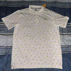 Puma Mens MEDIUM Golf Polo Shirt Spring Pattern Mattr White Green 532981 04